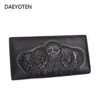 daeyoten genuine leather skull wallet women purse vintage men wallets clutch bag european and american style money bag zm0355
