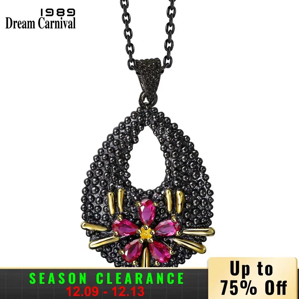 DreamCarnival1989 черный кулон ожерелье Винтаж Нео Готический полый цветок CZ колье Parure Bijoux Femme Прямая WP6485