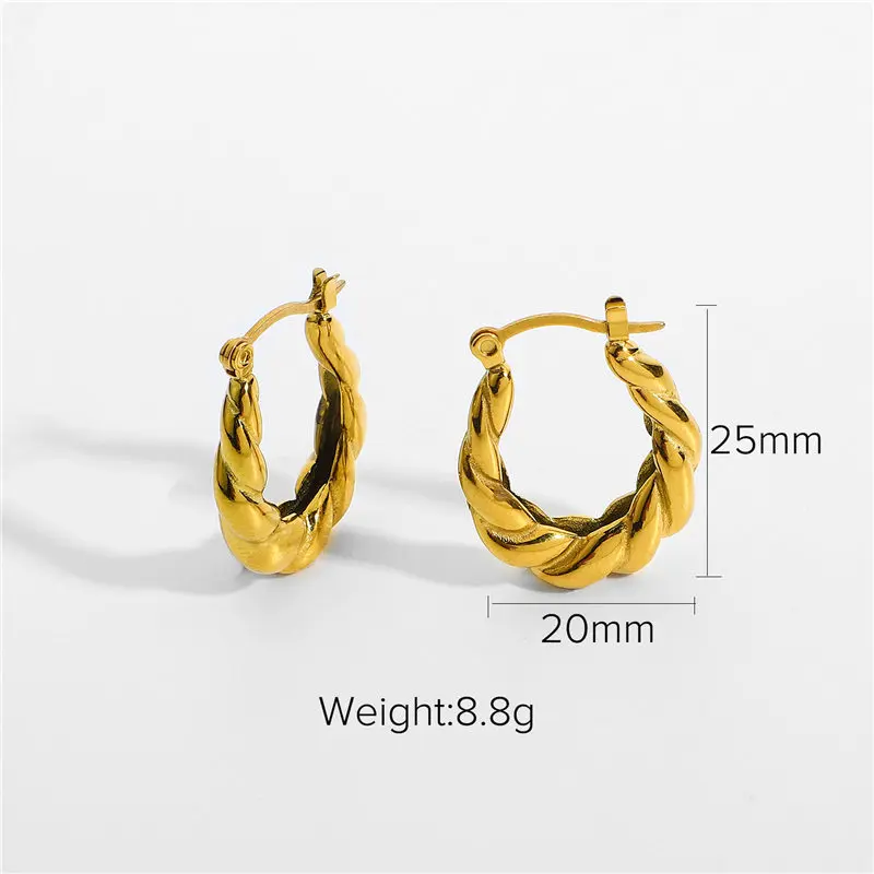 

HelloLook Charlotte Twisted Earring for Women 18K Gold Plated Stainless Steel Thick Croissant Earrings Vintage Fashion Jewelry