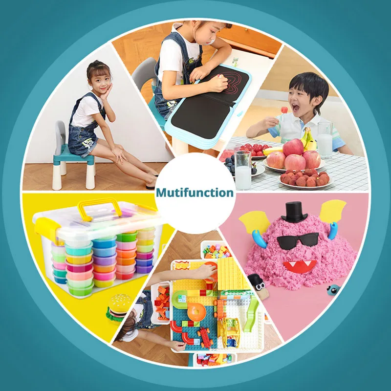 Многофункциональный игрушечный игровой стол + Набор стульев для строительных