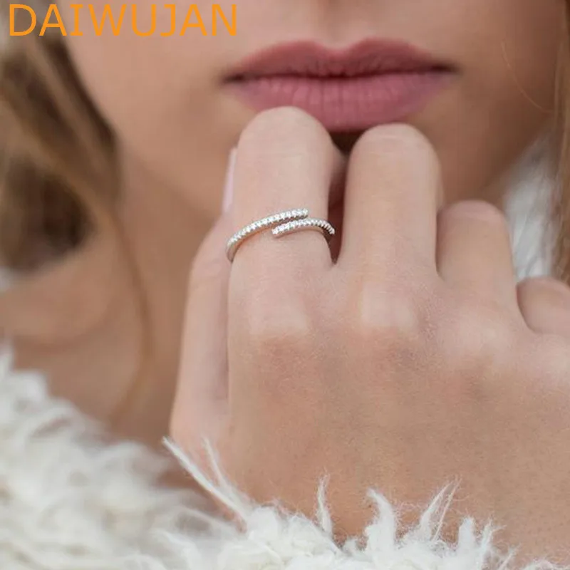 

Модные женские открытые кольца DAIWUJAN из стерлингового серебра 925 пробы с 18-каратным золотом и фианитом, кольцо с изменяемым размером, ювелирн...