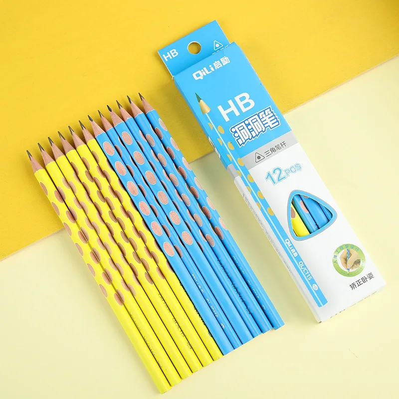 12pcs Groove triangle wooden HB pencil correction writing posture pencil school office stationery quality standard pencil free shipping 12pcs lot processing custom bees pencil activities students pencil insect craft pencil