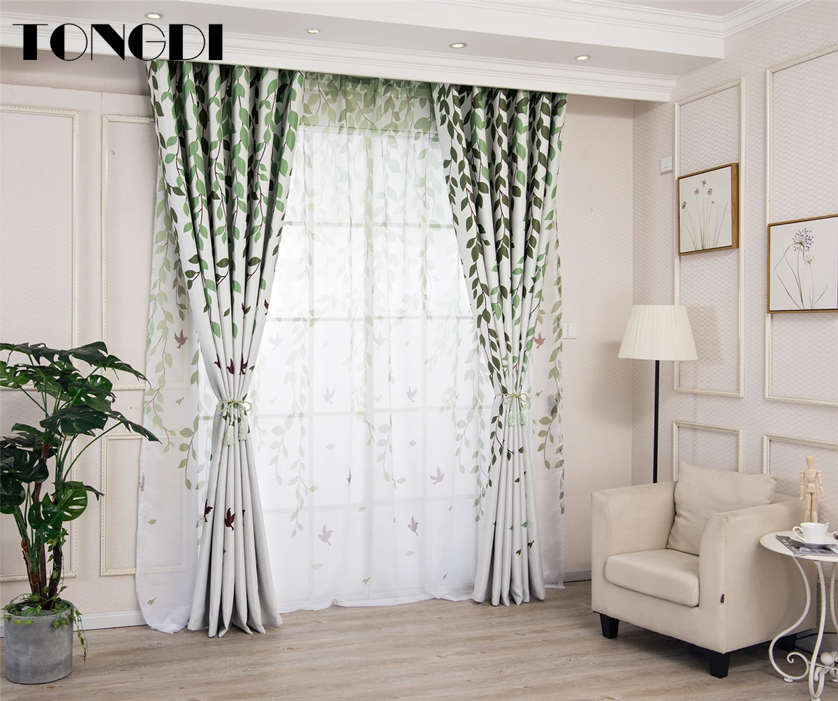 Затемняющие шторы TONGDI элегантные высококачественные с принтом в виде ивы