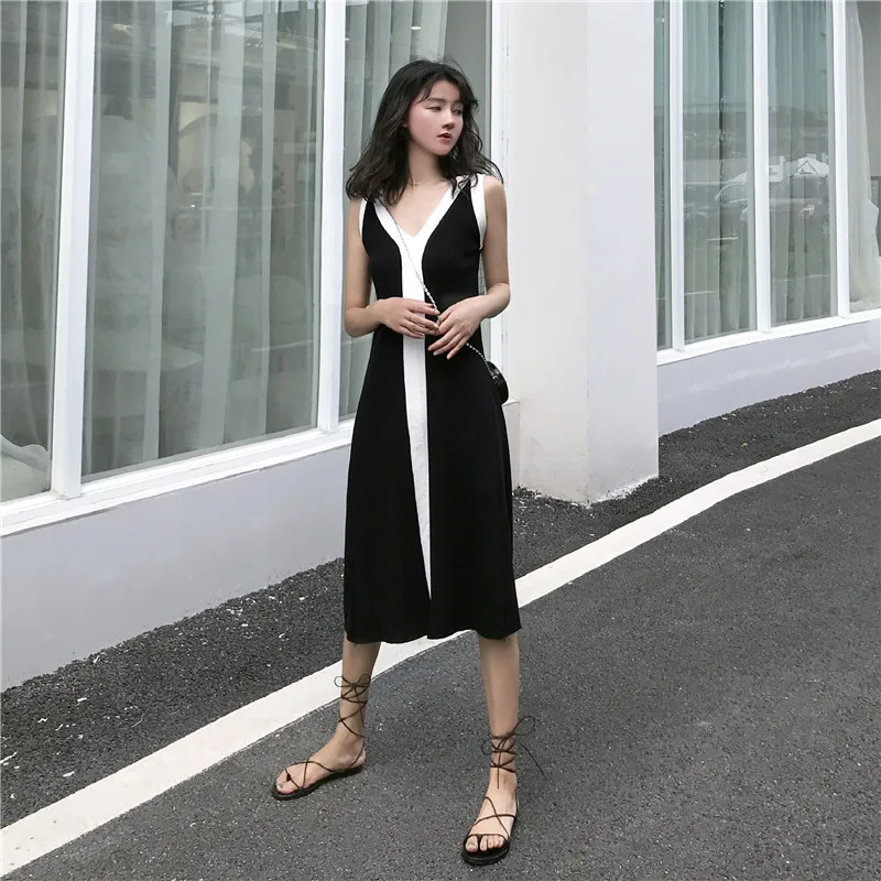 Женские платья 2020 Сексуальное Женское Макси платье без рукавов с v образным