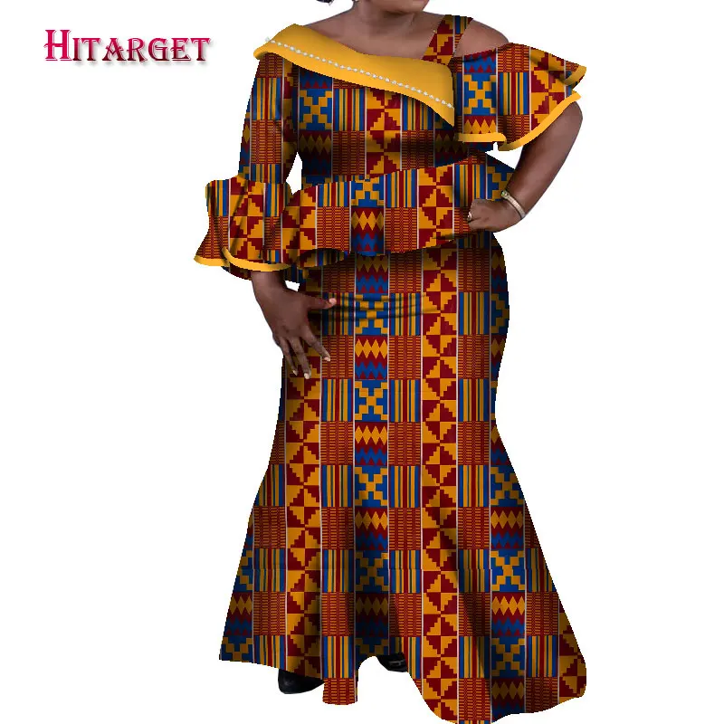 Africano as Ondas Vestido de Impressão Superior + Saia Variedade de Cor Mulheres Africanas Vestido Cintura Decoração 2 Peças Uma Wy8147 2022