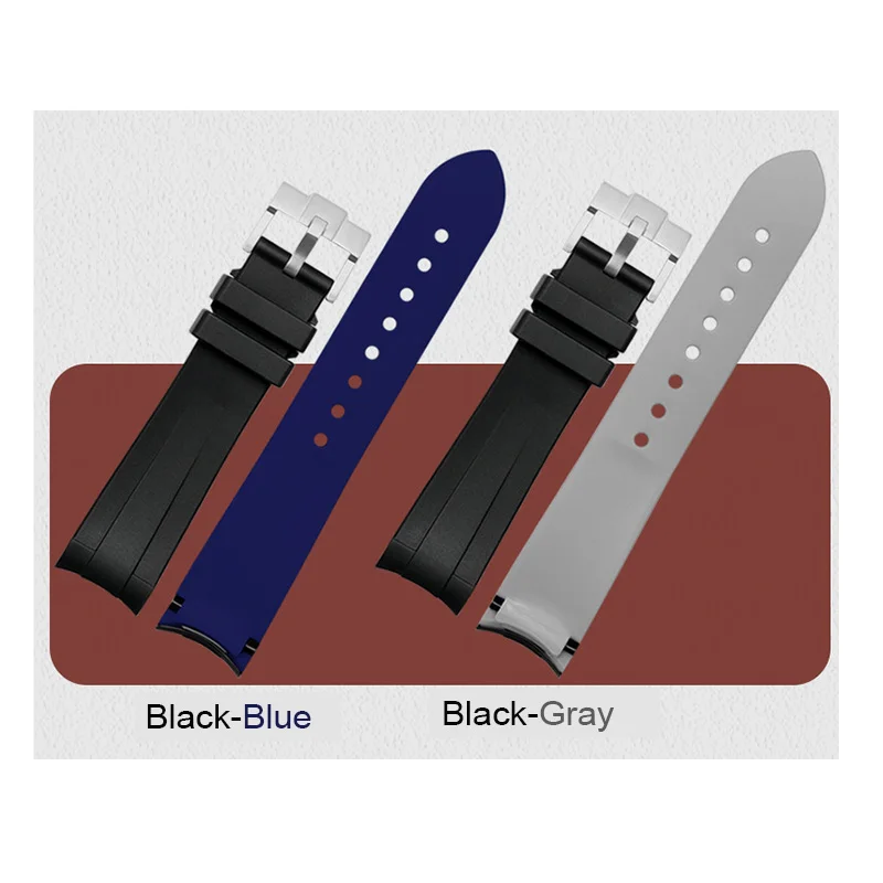 

20mm 22mm Sport Double Color Silicone Strap Curved End Pin Buckle Waterproof Rubber Men Replacement Wrist Band Watch Accessories