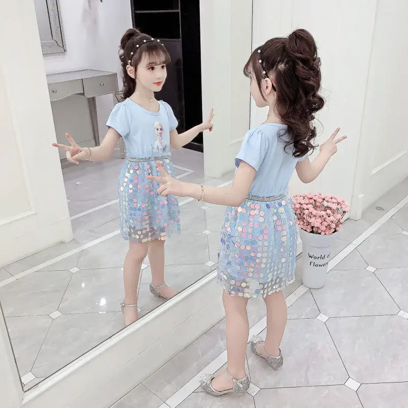 Girls Frozen Anna Elsa Kids Princess Summer Sequins Dresses Toddler Cosplay Dress Girl Teen Birthday Gown Party Clothes Vestidos | Детская