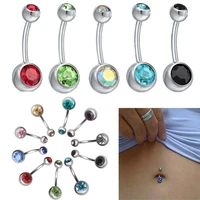 2pcs new bar crystal rhinestone belly button ring navel nail surgical steel jewellery fashion simple shine piercing jewelry
