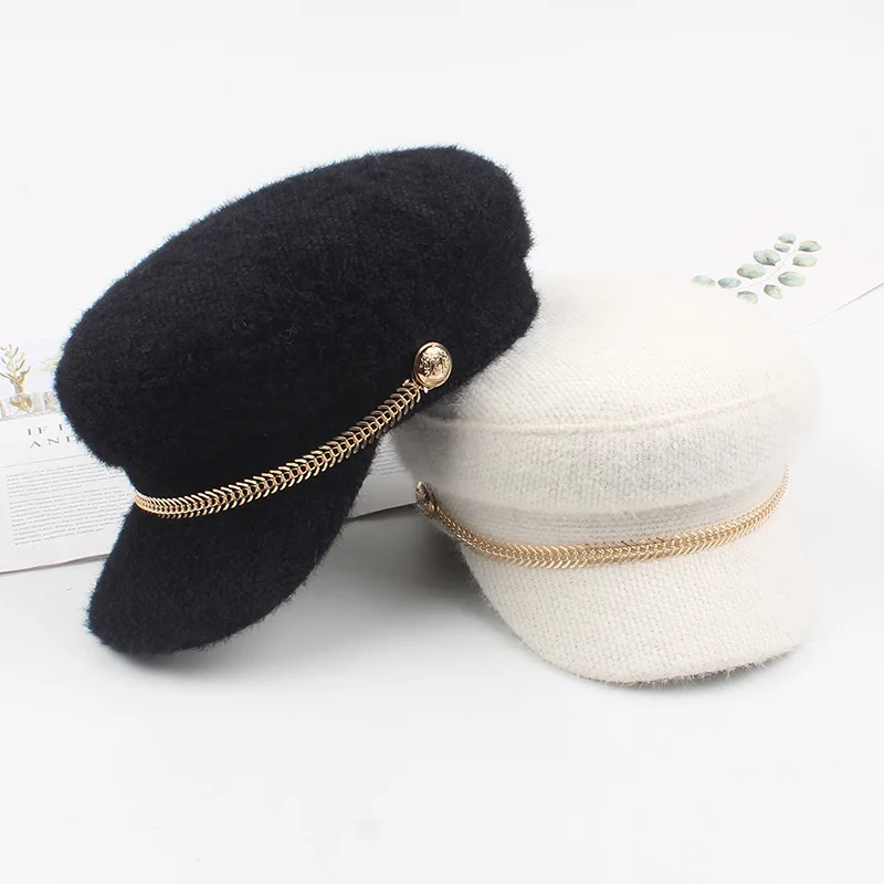 

Adjustable Beret Female Autumn and Winter Fishbone Chain Navy Hat Female British Retro Octagonal Hat Tide Casual Hat Newsboy Hat