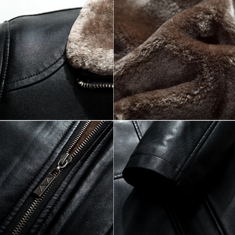 

Coats new Men Leather Jacket Brand High Quality PU Outerwear Men Business Winter Faux Fur Male Jacket Fleece 29994-6