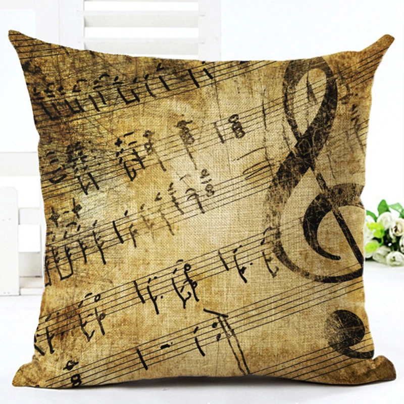 Retro Note Cover Creative Vintage Musical Notes Decorative Pillowcase Cotton Linen Piano Pillow Case For Sofa | Дом и сад