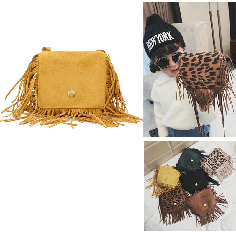 Модная леопардовая сумка для маленьких девочек миниатюрная конверт с кисточкой