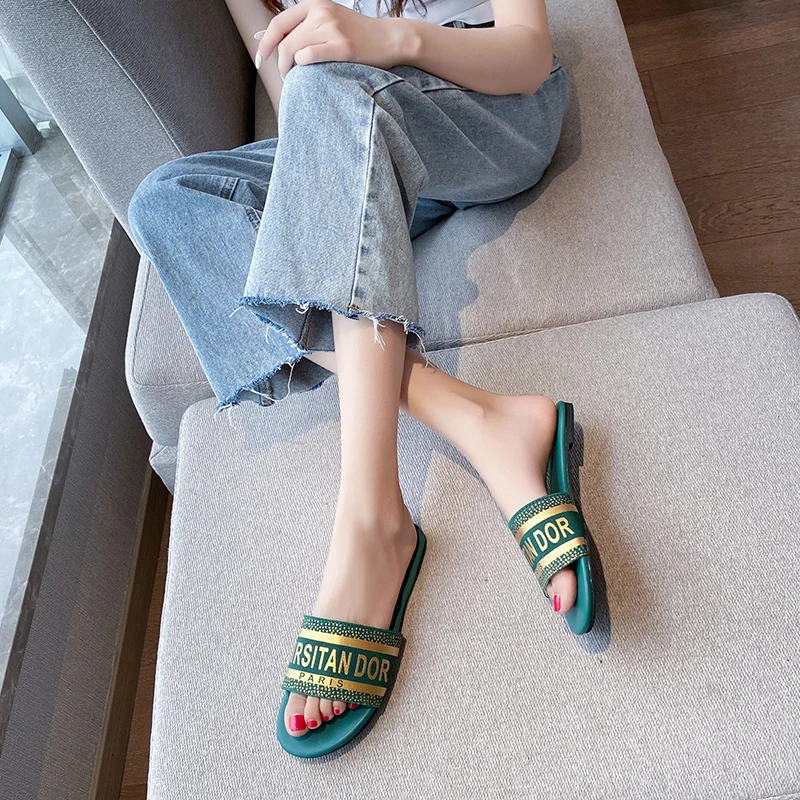 

Summer Casual Women's Slippers Fashion Simple Vamp Letter Modification Trend Wild Open-toed Flat-bottom Women's Slippers