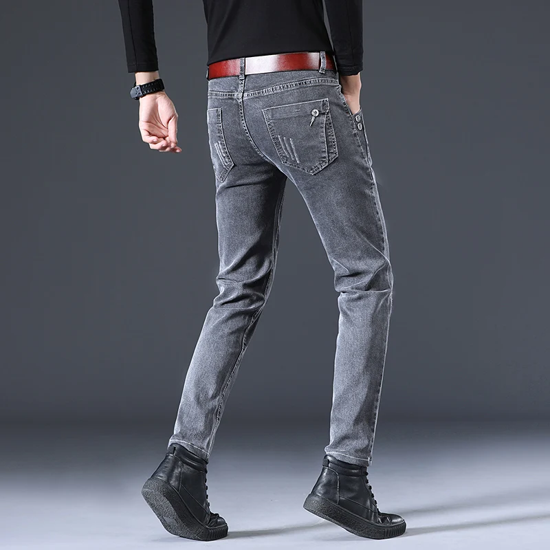 

2020 Men's Classic Style Jeans Men Business Casual Grey Stretch Silm Fit Denim Trousers Male Pants Homme Pantalones Hombre