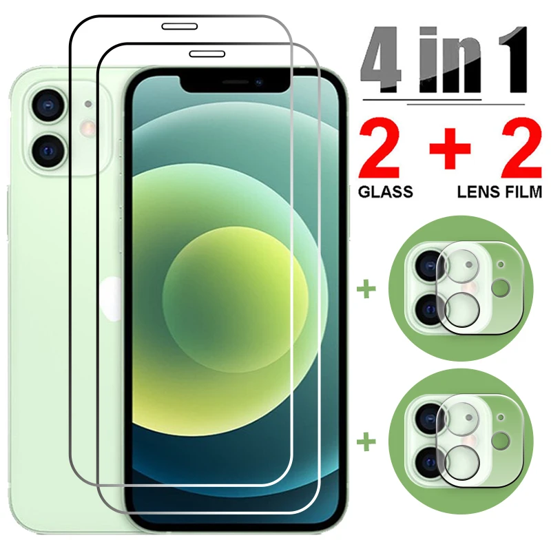 Закаленное стекло 4 в 1 для iphone 13 12 11 Pro max Защита экрана мини-камеры 7 8 6 6s plus X XR XS |