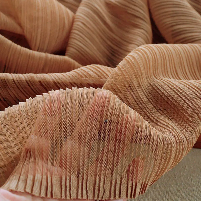 3/5/10m Crinkle Accordion Pleated Fabric Crease Fashion Designer Plisse Cloth for Sewing Dress Black White Skin Nude By Meter - купить по