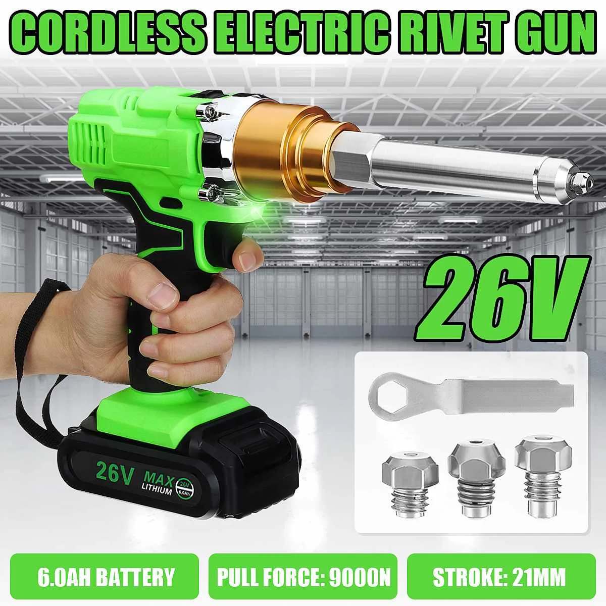 26V Cordless Electric Rivet Gun 2.1mm Portable Electric Blind Riveter Screwdriver Rvet Nut With LED Light Rechargeable Battery