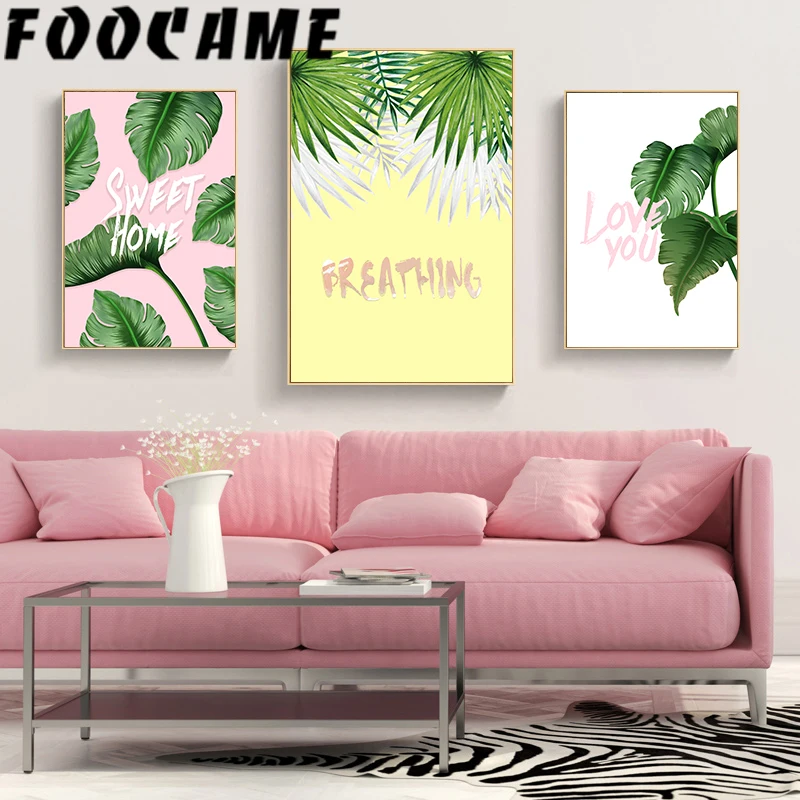 FOOCAME Plant Leaves Monstera Leaf Wall Art Canvas Painting Decoration Pictures Nordic Posters and Prints Living Room Sweet Home | Дом и сад