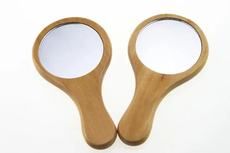

Natural Wood Mirror Wooden Hand Mirror Vintage Portable Compact Makeup Hand Held Mirror Wedding Party Favor Gift Wholesale