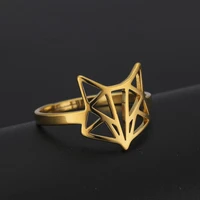 fashion fox rings gold color stainless steel casual resizable finger rings for women men jewelry wedding band anniversary gift