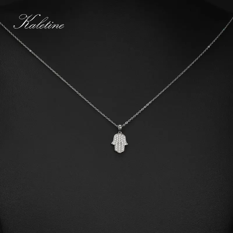 Фото Подлинная стерлингового серебра 925 Новое поступление Высокое Класс Bling CZ удачу защитить рука Фатимы хамса Подвеска Цепочки и ожерелья №3