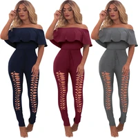 charmed women off the shoulder long sleeve jumpsuit romper clubwear playsuit bodycon party hollow out trousers female ez