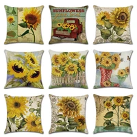 retro sunflower rain boots printing pillow case linen sofe decorative pillowcases yellow flowers plants car throw cushion cover