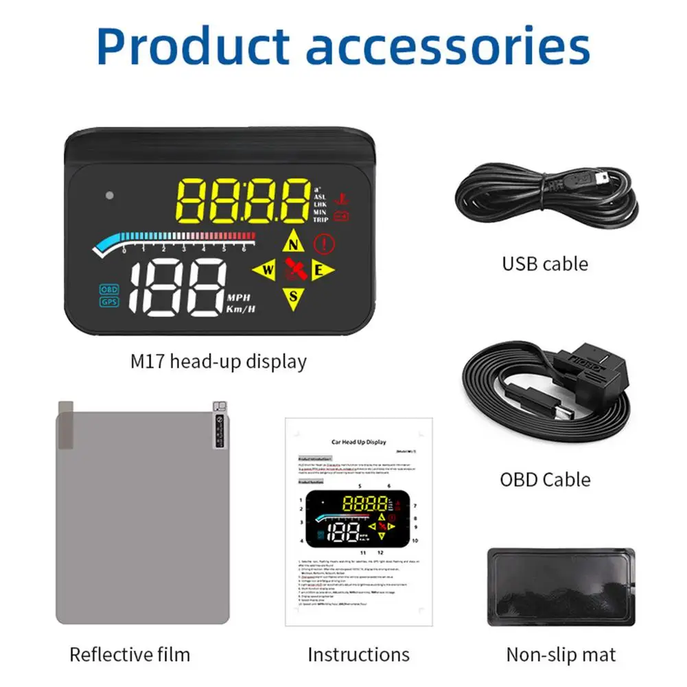 Smart M17 Car Monitor Automotive OBD2+GPS Universal High-definition HUD Head-up Display with 6 Alarm Modes | Автомобили и