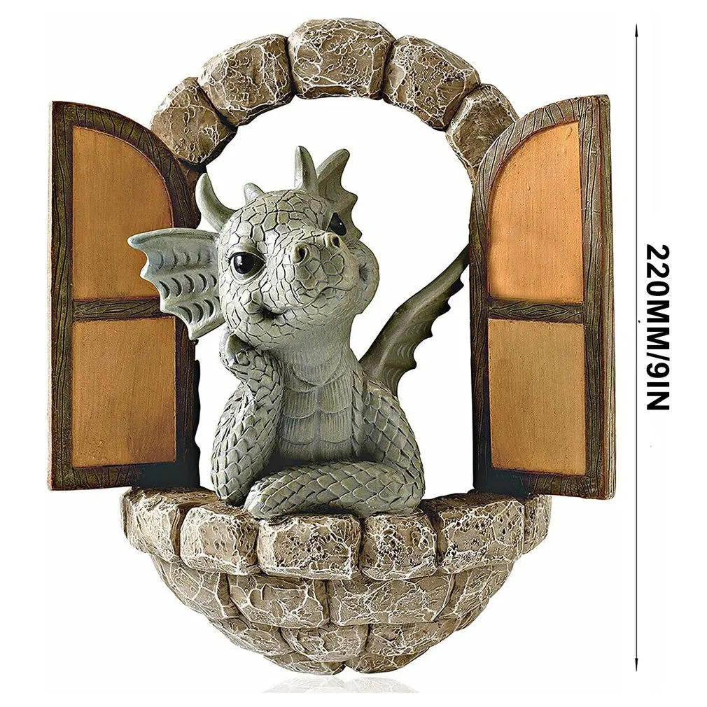 

Yard Dragon Sculpture Resin Window Shape Statue Home Decor Resin Window Shape Statue For Patio Yard Art Indoor Outdoor