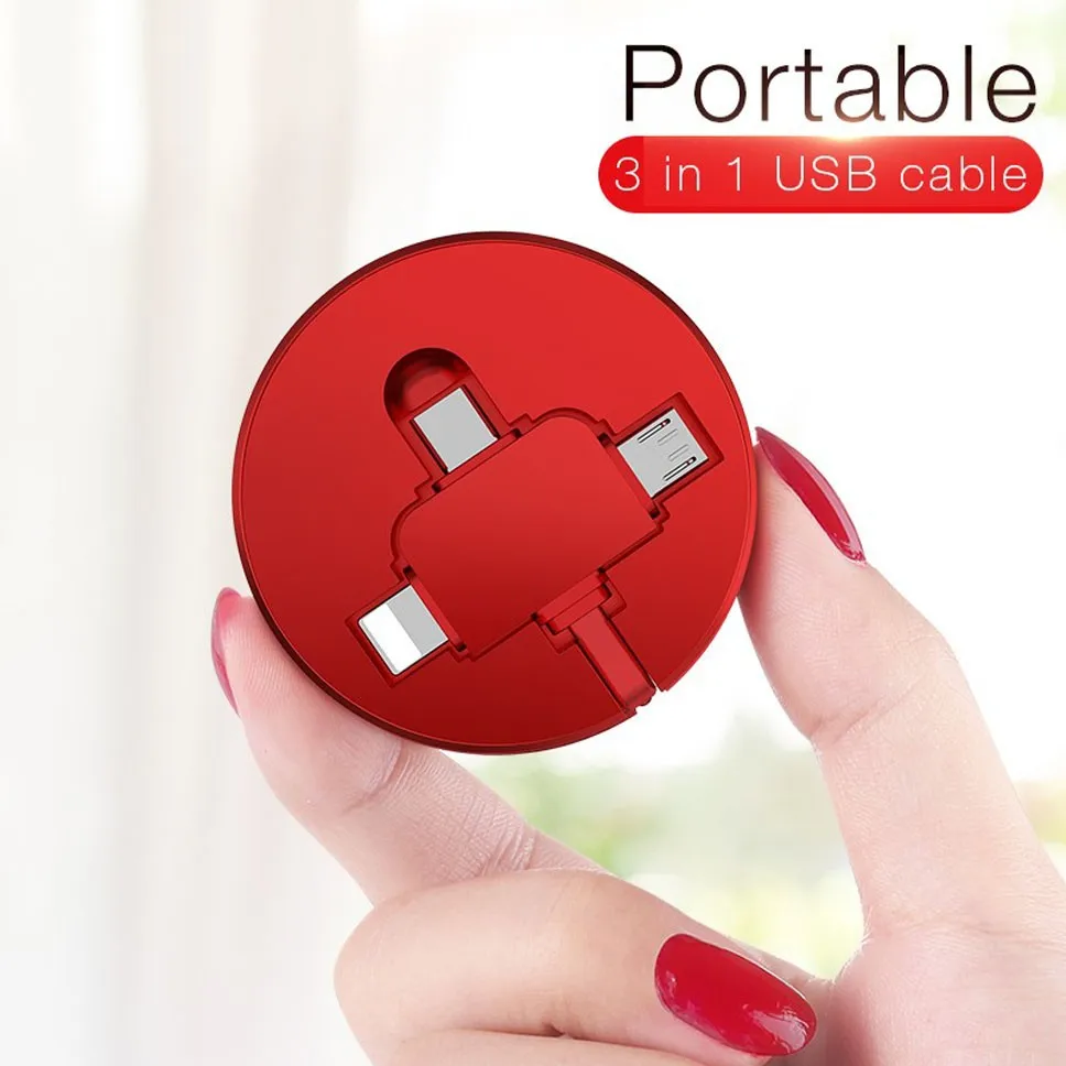 USB-кабель QC3.0 3 в 1 кабель Micro USB C Type-C для iPhone зарядное устройство Выдвижной зарядный
