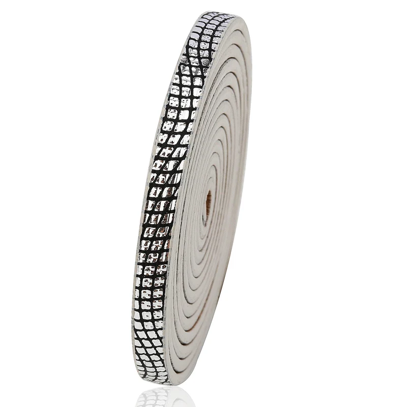 silver black 1,2 meter/pcs 5 мм плоский кожаный шнур 10*2 мм кожаный шнур ювелирные аксессуары/материал для бижутерии DIY ручное производство ювелирных изделий - Цвет: silver black