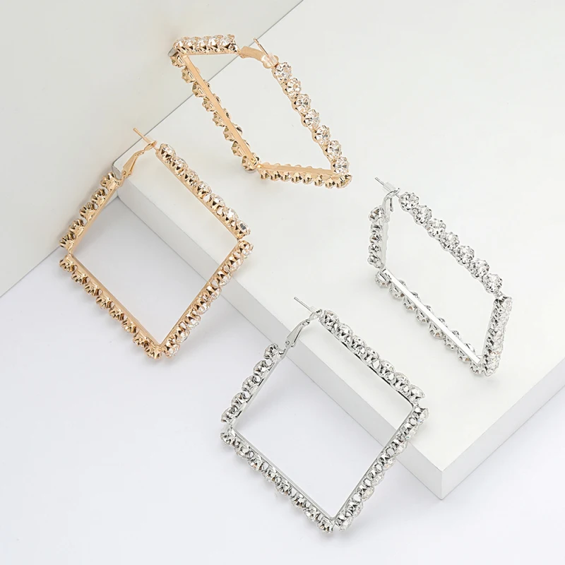 Найти меня большие квадратные серьги кольца для женщин с геометрическим принтом