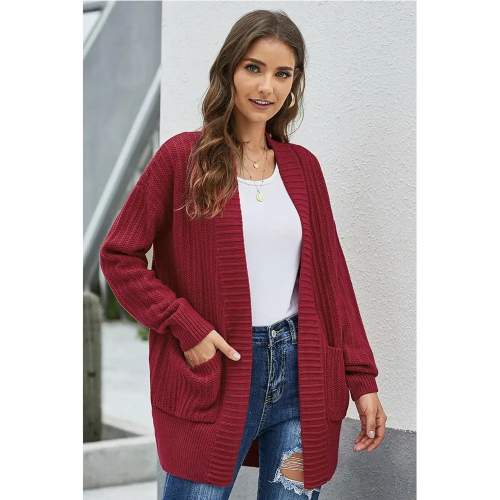 Женский свободный кардиган с длинными рукавами и воротником-шалью карманом