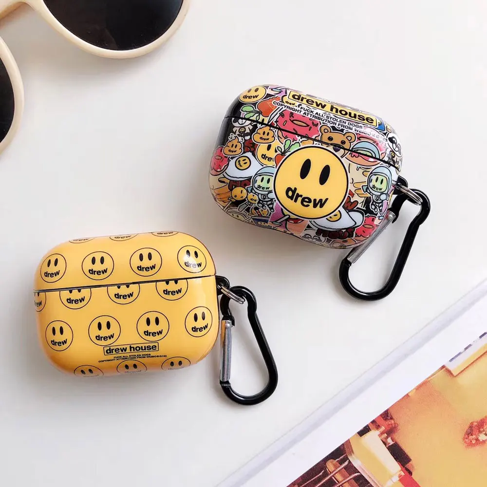 

Earphone Case For Airpods Pro Case Drew House Smiley Bluetooth Headphone Headset Protective Cover With Hook for Airpods 1/2/3