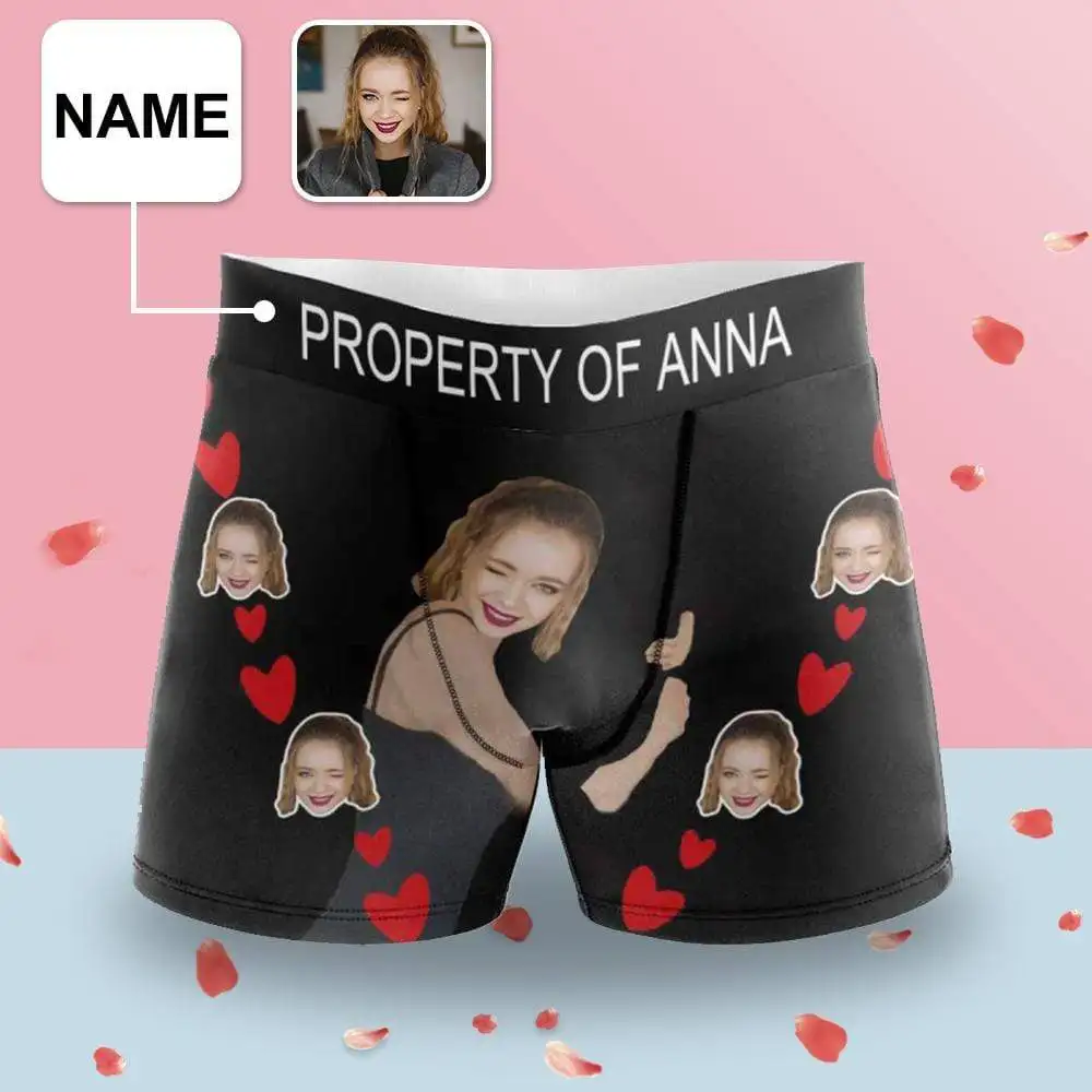 

Мужские боксеры с принтом M Yescustom Face & Name My Treasure Black, брифы, подарок на день Святого Валентина, хлопковое повседневное нижнее белье