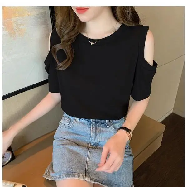 

Off the shoulder small sexy short sleeve T-shirt women's 2021 summer new fashion off the shoulder top