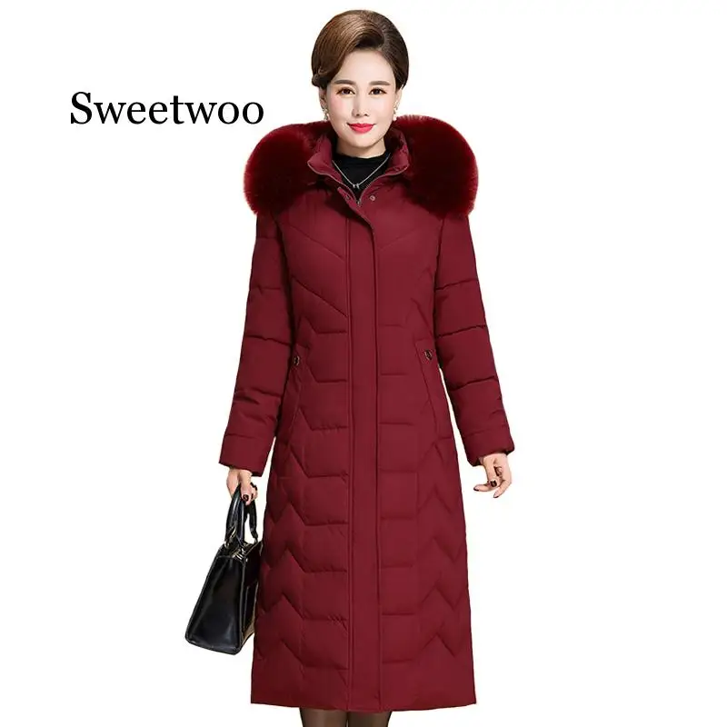 Женская зимняя куртка с капюшоном и меховым воротником зимнее пальто большого