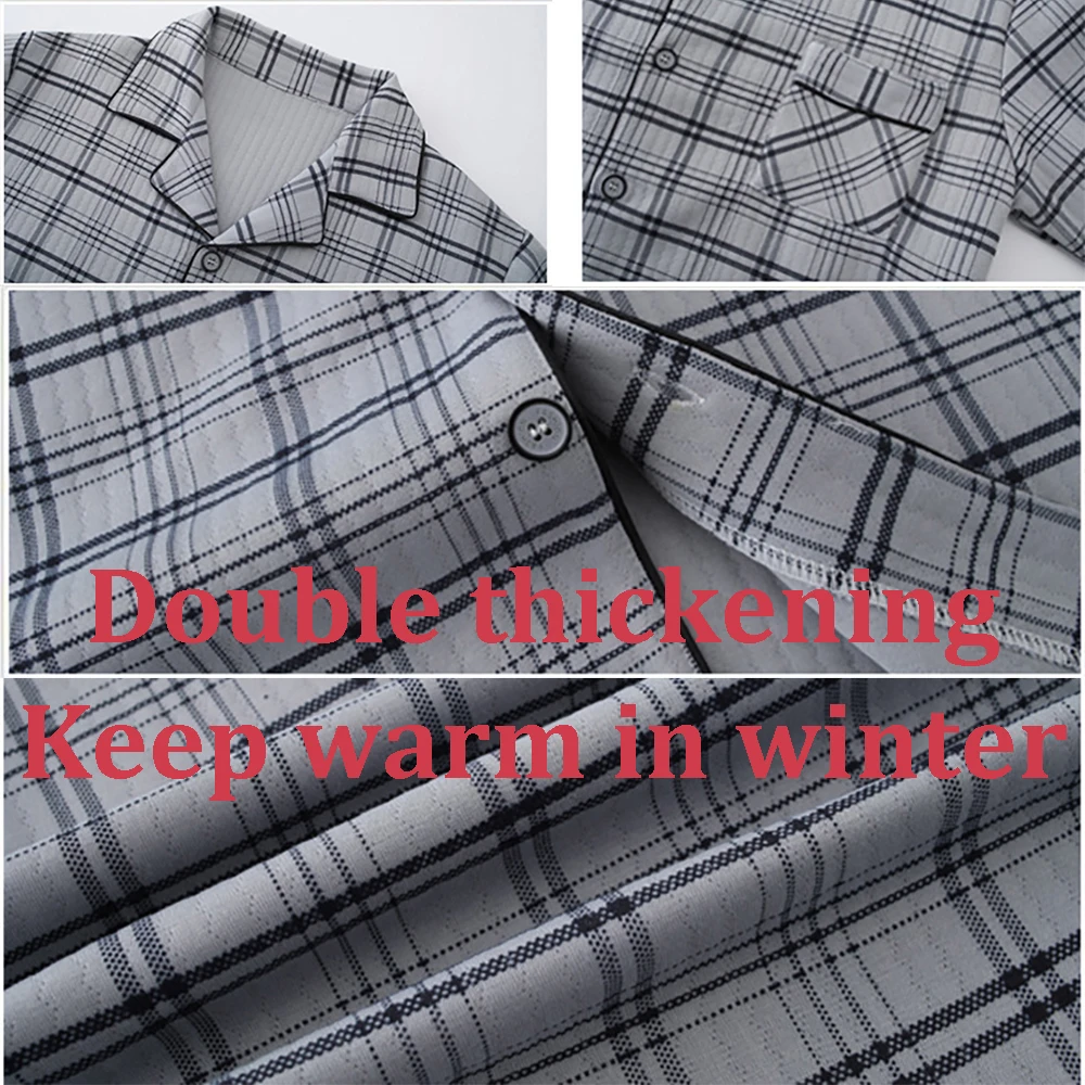 Autumn Winter Thick Warm Pajamas Double Layer Cotton Pajama Lounge Sets Plus Size Casual Plaid Sleepwear Comfortable Male Pijama