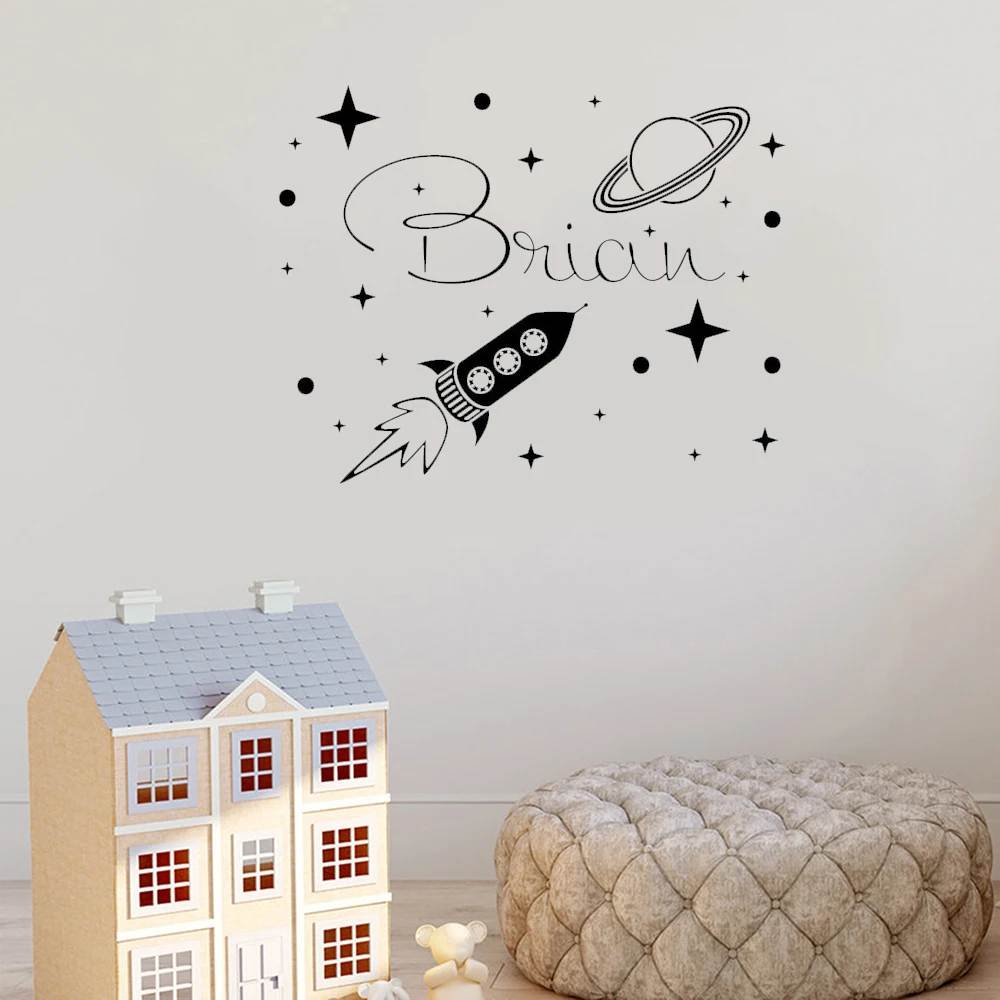 

Custom Name Space Ship Rocket Wall Decal Boys Name For Kids Bedroom Playroom Universe Mural Vinyl Sticker ov594