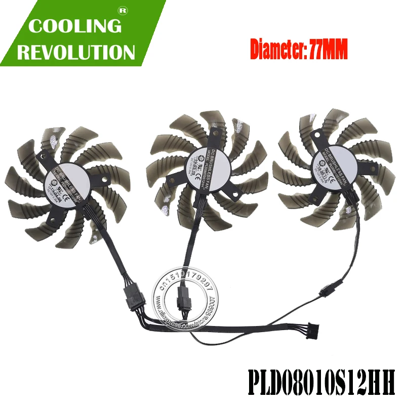 3pcsset 77mm pld08010s12hh video gpu cooler for gigabyte gtx1660s1660ti1660 graphics cards fans replace free global shipping
