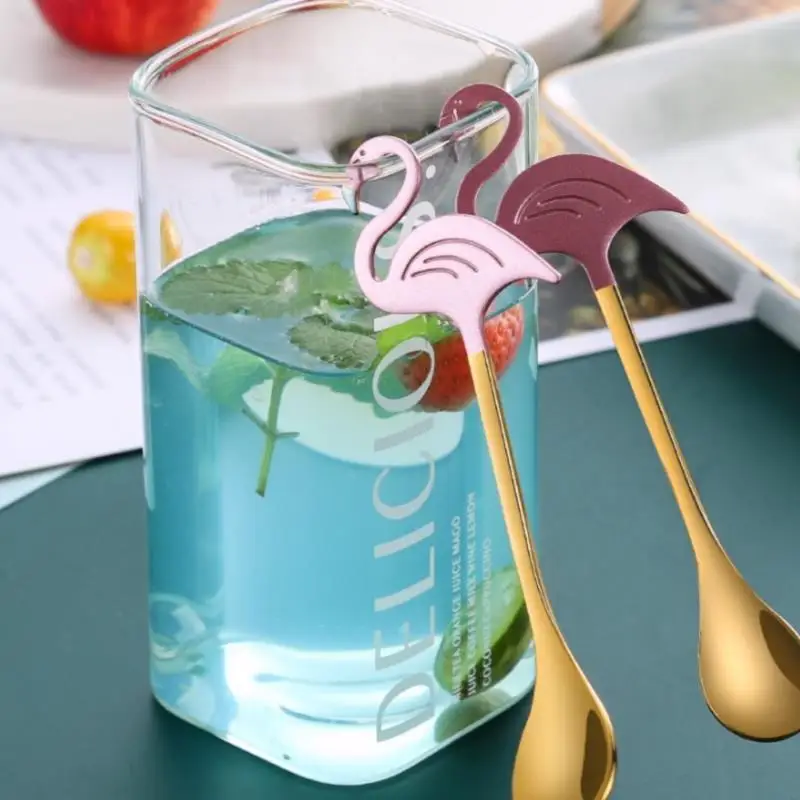 

Stainless Steel Flamingo Coffee Scoop Tableware Cute Ice Cream Teaspoons Stirring Spoon Drinking Tools Creative Spoon