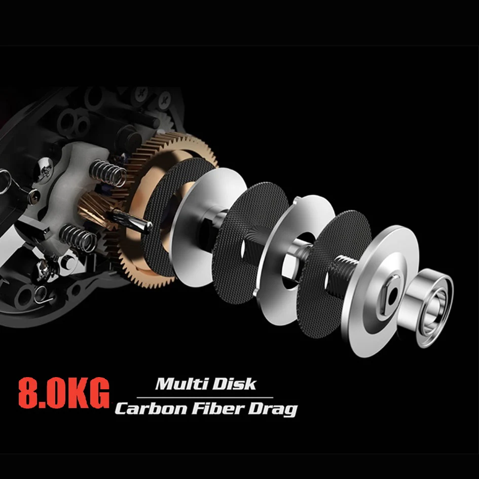 

JITAI Baitcasting Fishing Reel 7.0:1 Stainless Steel 12BB 8KG Carbon Fiber Drag Carretilha Coil Wheels 92MM Extended Handle Knob