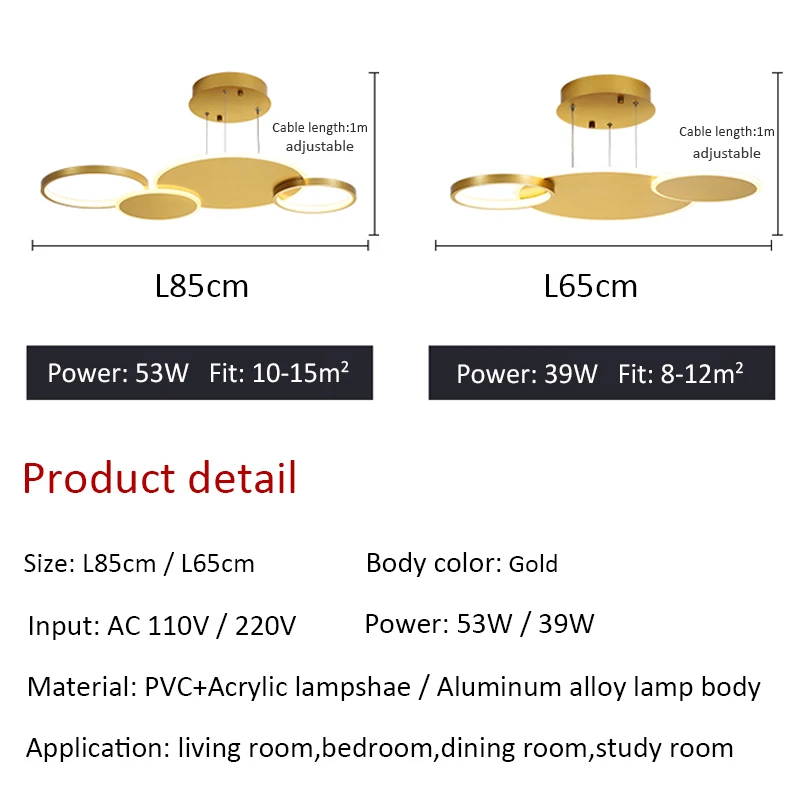 

Minimalist LED Chandelier Indoor Home Lights for Bedroom Dining Room Kitchen Living Room Decor Hanging Lighting Chandelier Gold