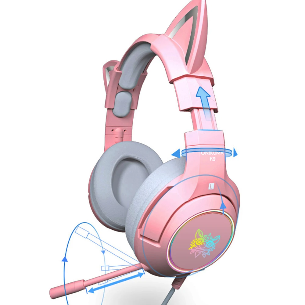 

Gaming Stereo Headphones Pink Headset Removable Cat Ear Wired USB With Mic noise reduction For PS4/Xbox