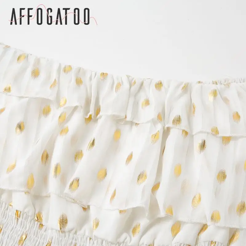Afogatoo, сексуальное пляжное длинное платье с открытыми плечами, элегантное белое платье в горошек с рюшами, весна-лето, Повседневное платье макси для вечеринки, женское платье