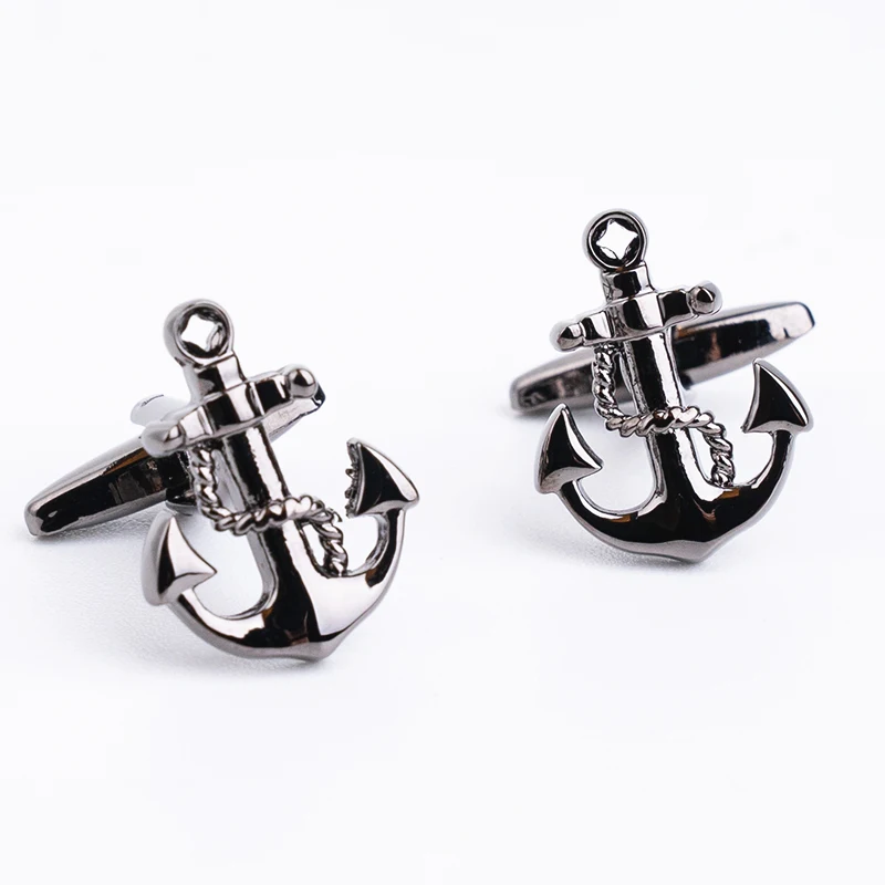 Уникальные запонки в форме якоря для мужчин французская рубашка черные