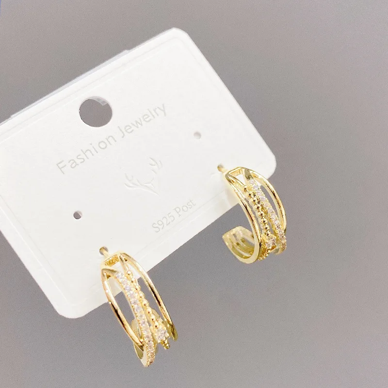 

Geometric Cross Stud Earrings Simple Personality Micro Inlaid Zircon Girl Slimming S925 Silverss Needle Jewelry Gift