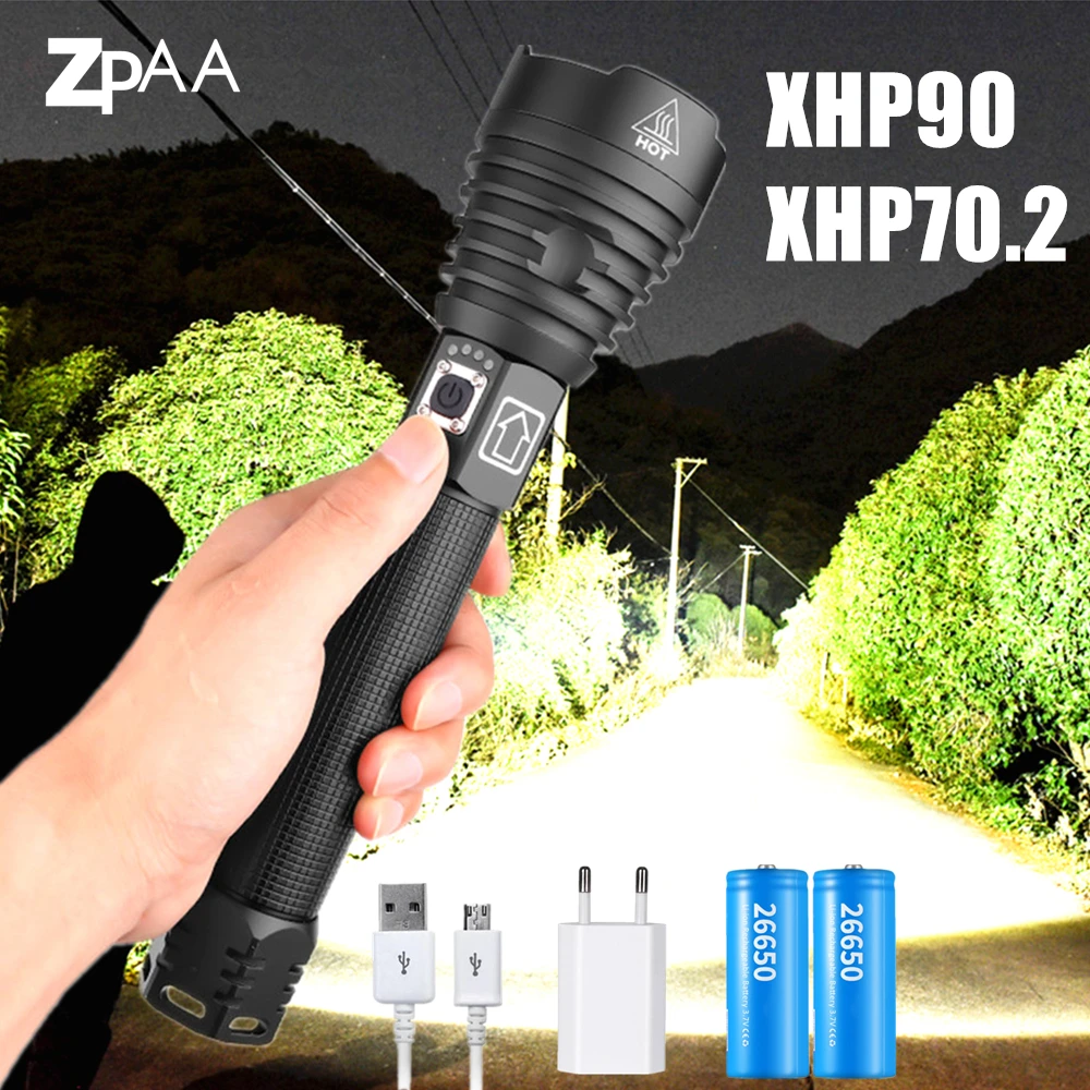 Светодиодный фонарь XHP70.2 XHP90 с зарядкой от USB Мощный тактический XHP70
