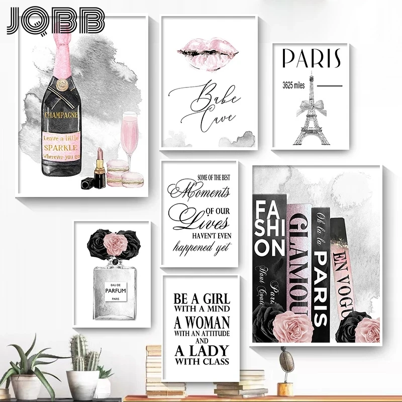 

Nordic Champagne Perfume Book Poster Makeup Canvas Print Wall Art Painting Salon Beauty Pictures For Girl Room Home Decor