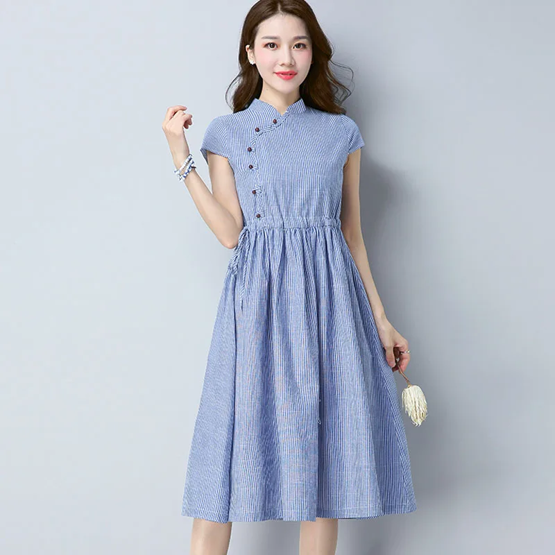 Женское винтажное платье-трапеция повседневное свободное платье из хлопка и